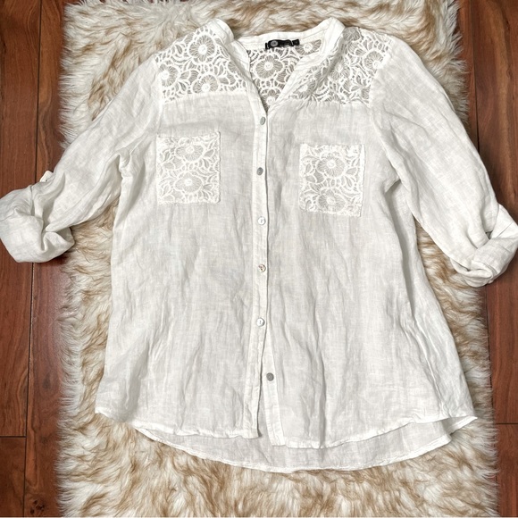 M Made in Italy linen & lace roll tab shirt - Picture 4 of 8